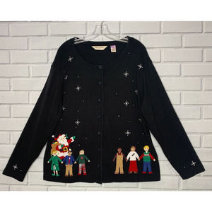 vintage 90s Christmas cardigan Santa Claus teacher children Bechamel size 2X